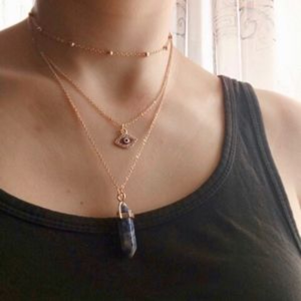 Gold Quartz And Evil Eye Necklace Choker Set - Picture 8 of 8